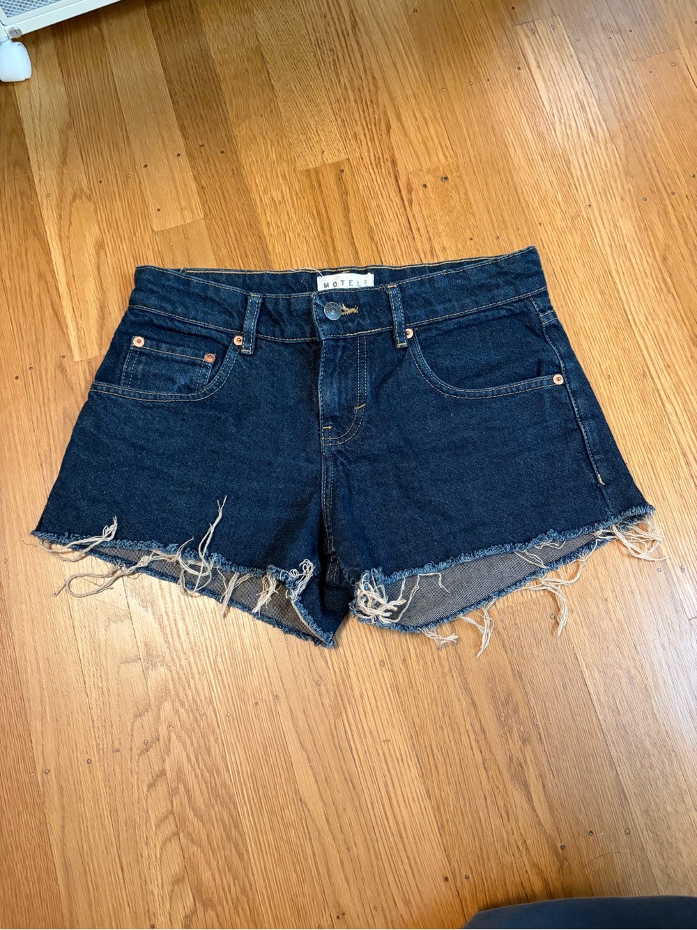 motel rocks low rise dark denim shorts